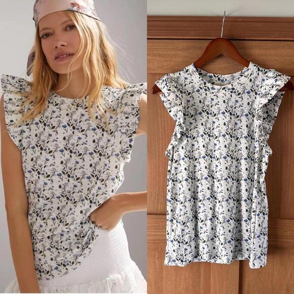 Tops - Nation LTD Paulette Ruffle Sleeve Tank Top in Cottage Floral Women’s size Small